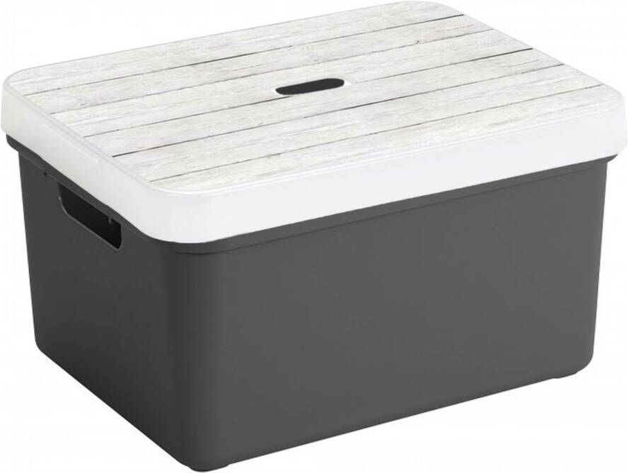 Sunware Sigma opbergbox antraciet 32 liter kunststof met houtkleur deksel Opbergbox