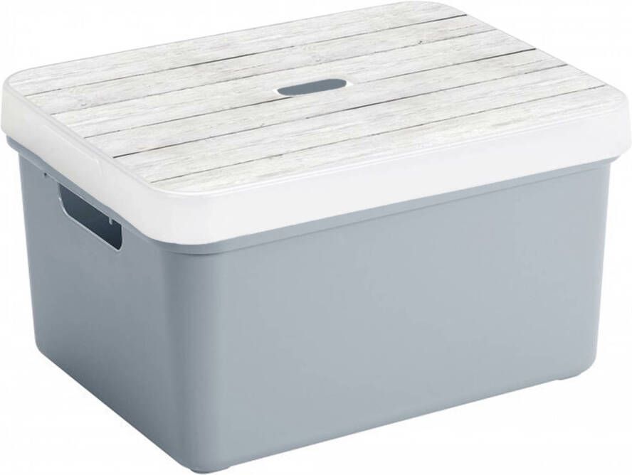 Sunware Sigma opbergbox grijs 32 liter kunststof met houtkleur deksel Opbergbox