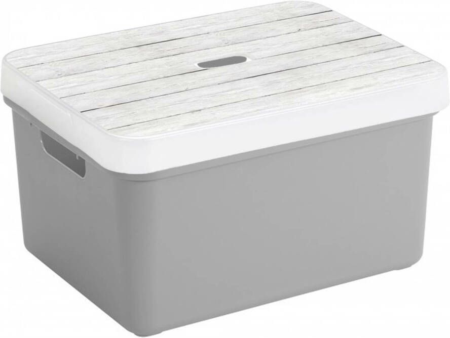 Sunware Sigma opbergbox lichtgrijs 32 liter kunststof met houtkleur deksel Opbergbox
