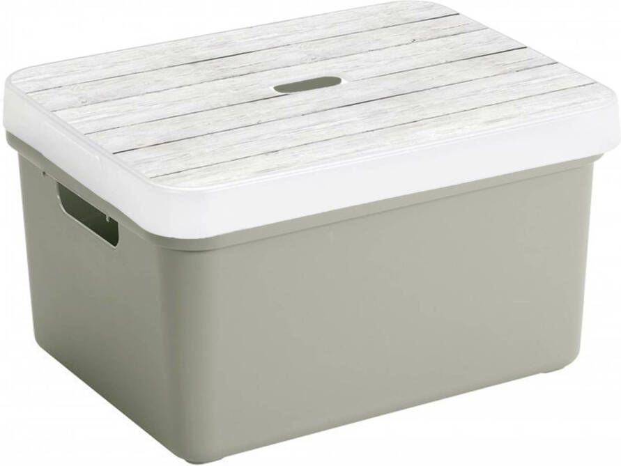 Sunware Sigma opbergbox lichtgroen 32 liter kunststof met houtkleur deksel Opbergbox