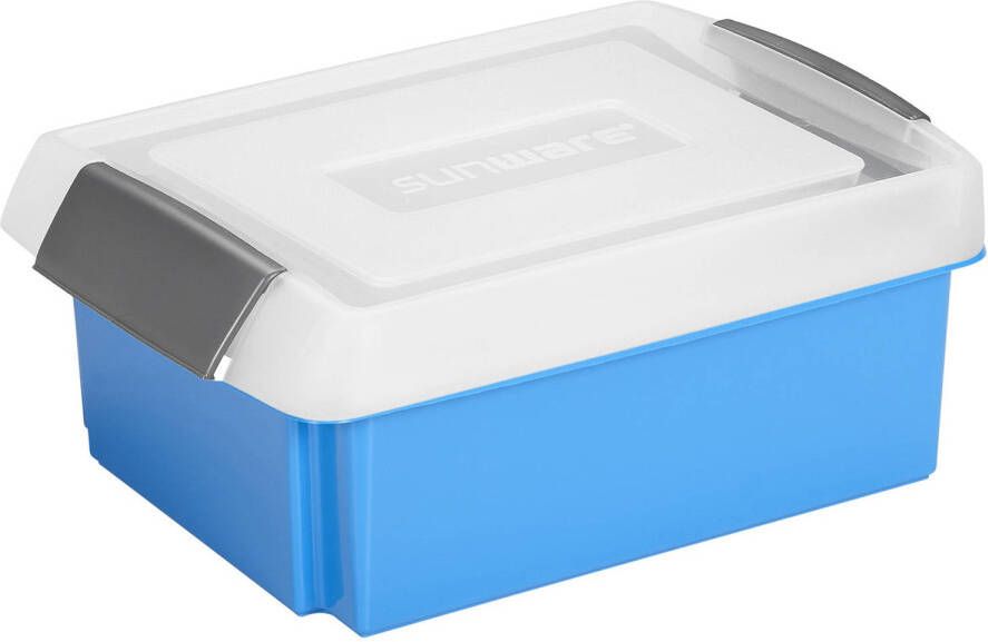 Sunware opslagbox kunststof 17 liter blauw 45 x 36 x 14 cm met afsluitbare extra hoge deksel Opbergbox