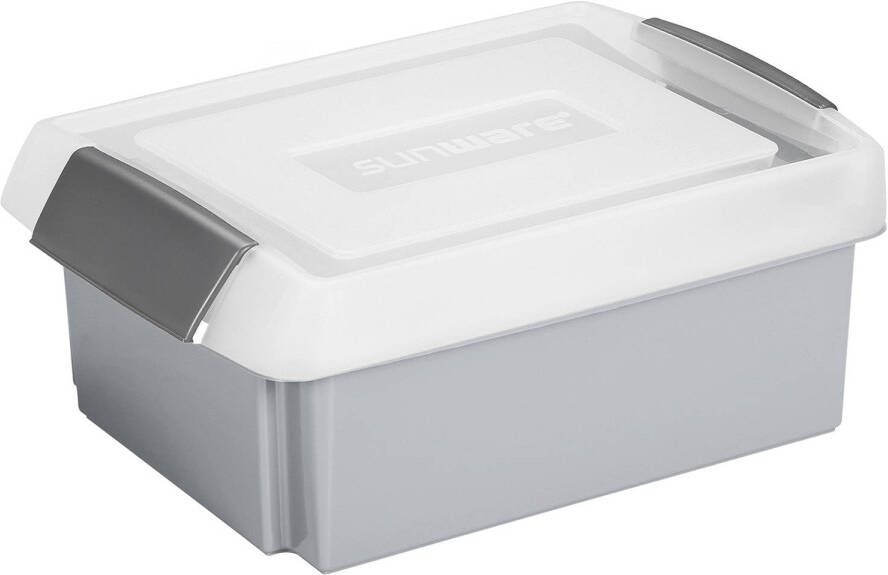 Sunware opslagbox kunststof 17 liter lichtgrijs 45 x 36 x 14 cm met afsluitbare extra hoge deksel Opbergbox