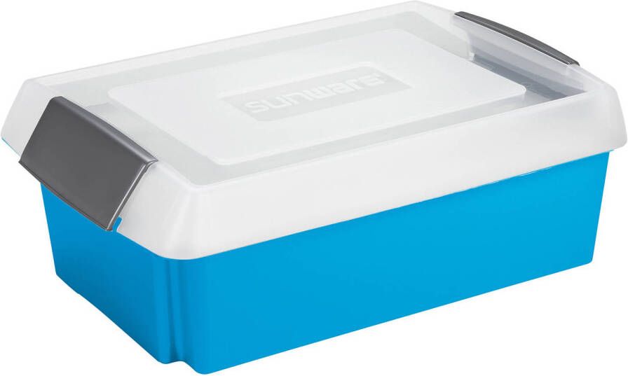 Sunware opslagbox kunststof 30 liter blauw 59 x 39 x 17 cm met extra hoge deksel Opbergbox