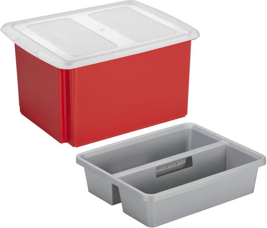 Sunware opslagbox kunststof 32 liter rood 45 x 36 x 24 cm met deksel en organiser tray Opbergbox