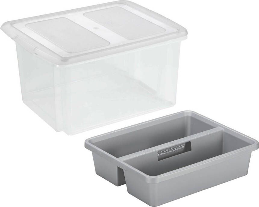 Sunware opslagbox kunststof 32 liter transparant 45 x 36 x 24 cm met deksel en organiser tray Opbergbox