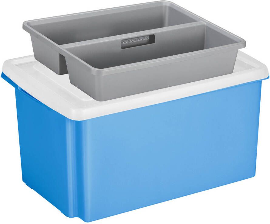 Sunware opslagbox kunststof 51 liter blauw 59 x 39 x 29 cm met deksel en organiser tray Opbergbox