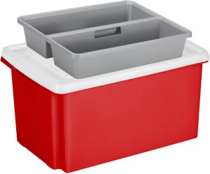 Sunware opslagbox kunststof 51 liter rood 59 x 39 x 29 cm met deksel en organiser tray Opbergbox