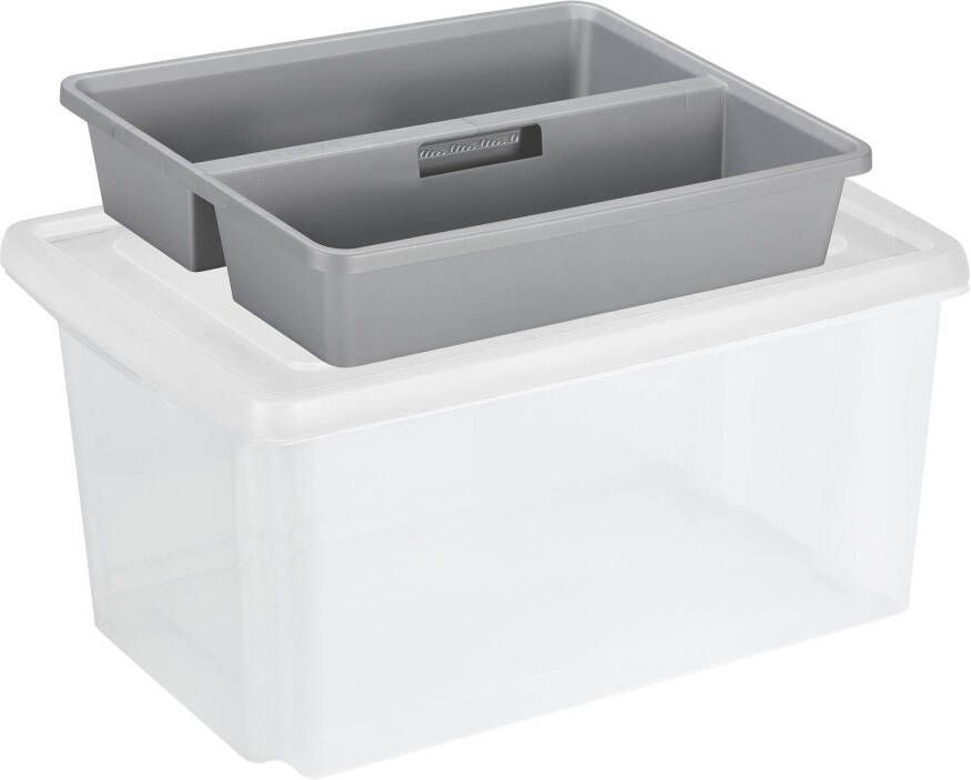 Sunware opslagbox kunststof 51 liter transparant 59 x 39 x 29 cm met deksel en organiser tray Opbergbox