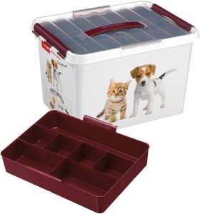 Sunware Q-line huisdieren opbergbox met inzet 22L wit bordeaux 40 x 30 x 26 cm