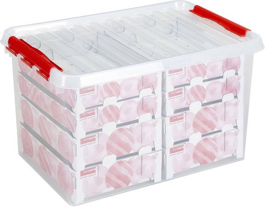 Sunware Kerstballen Opbergbox met trays voor 116 kerstballen Q-line Transparant 62 Liter 60 x 40 x 34 cm