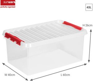 Sunware Q-line opbergbox 45L transparant rood 60 x 40 x 26 cm