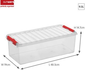 Sunware Q-line opbergbox 9 5L transparant rood 48 5 x 19 x 14 7 cm