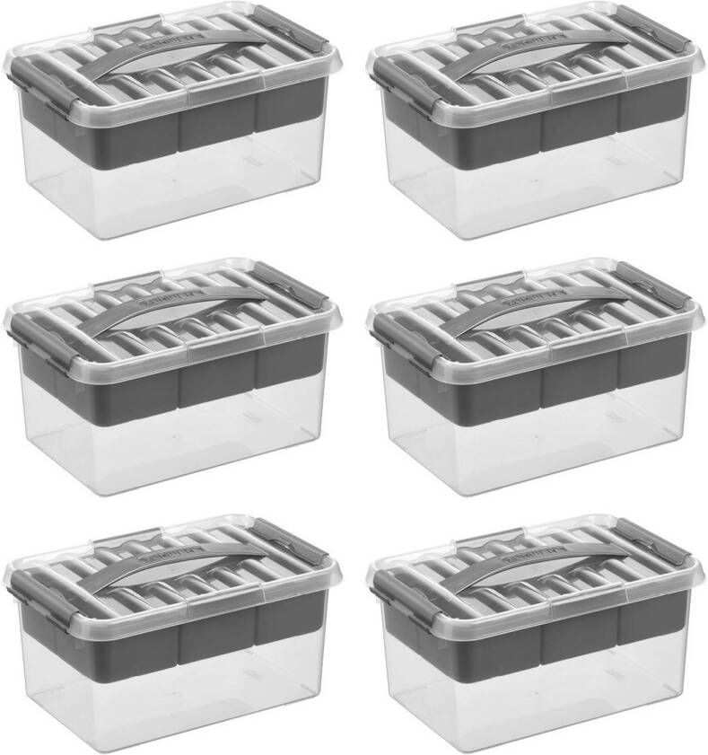 Sunware Q-line opbergbox met inzet 6L Set van 6 Transparant grijs