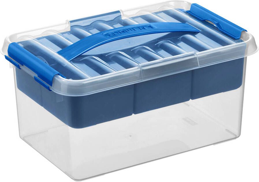 Sunware Q-line opbergbox met inzet 6L transparant blauw 30 x 20 x 14 7 cm