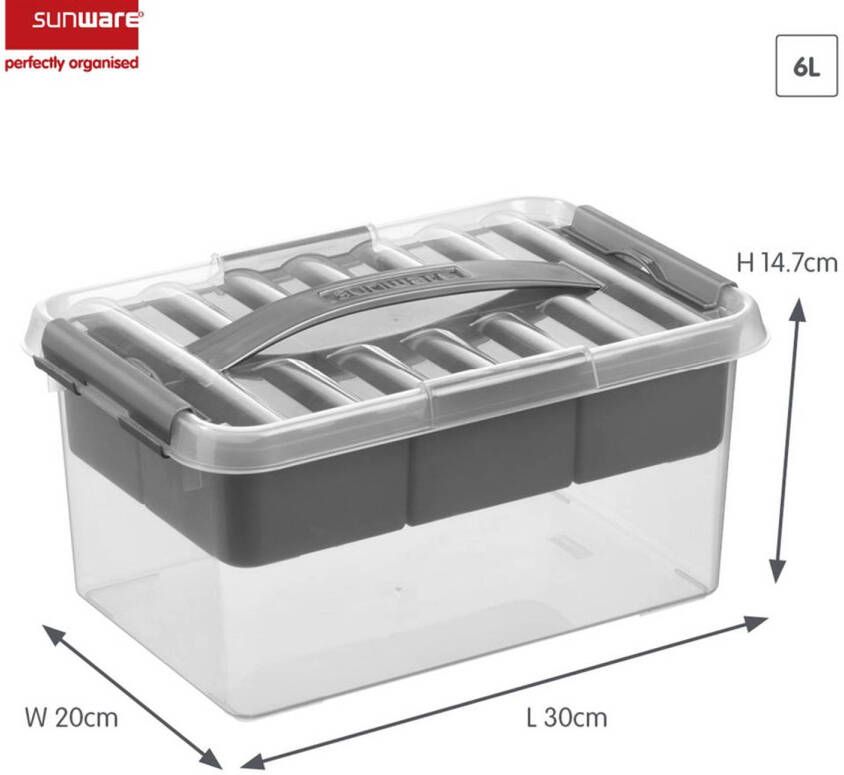 Sunware Q-line opbergbox met inzet 6L transparant metaal 30 x 20 x 14 7 cm
