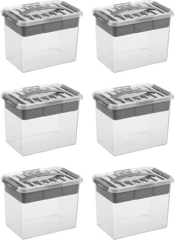 Sunware Q-line opbergbox met inzet 9L Set van 6 Transparant grijs