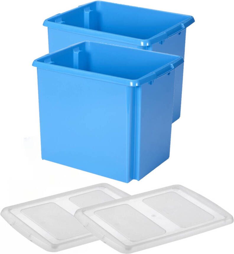 Sunware Set van 2x opslagbox kunststof 45 liter blauw 45 x 36 x 36 cm met deksel Opbergbox