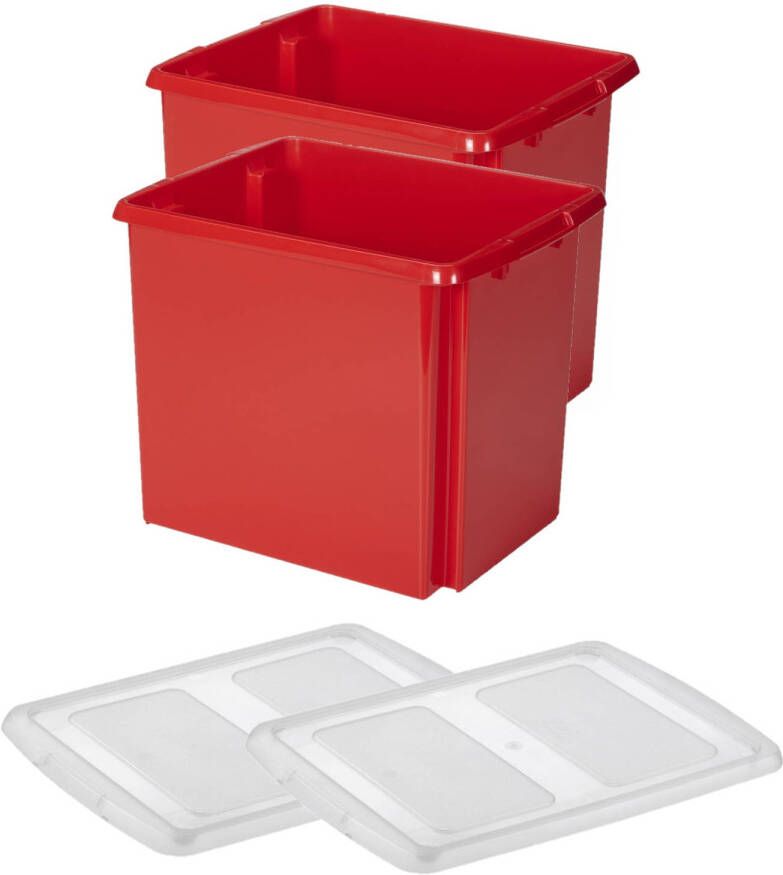 Sunware Set van 2x opslagbox kunststof 45 liter rood 45 x 36 x 36 cm met deksel Opbergbox