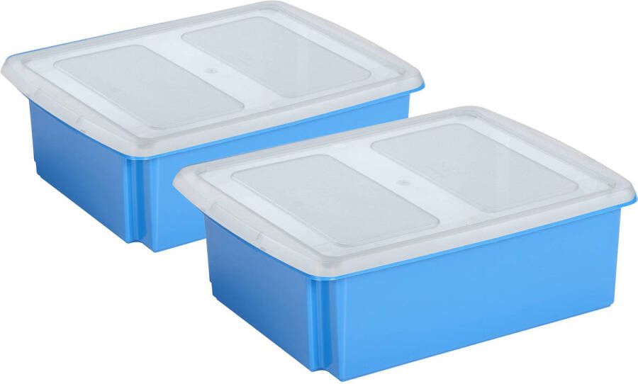 Sunware set van 2x opslagboxen 17 liter blauw 45 x 36 x 14 cm met afsluitbare deksel Opbergbox