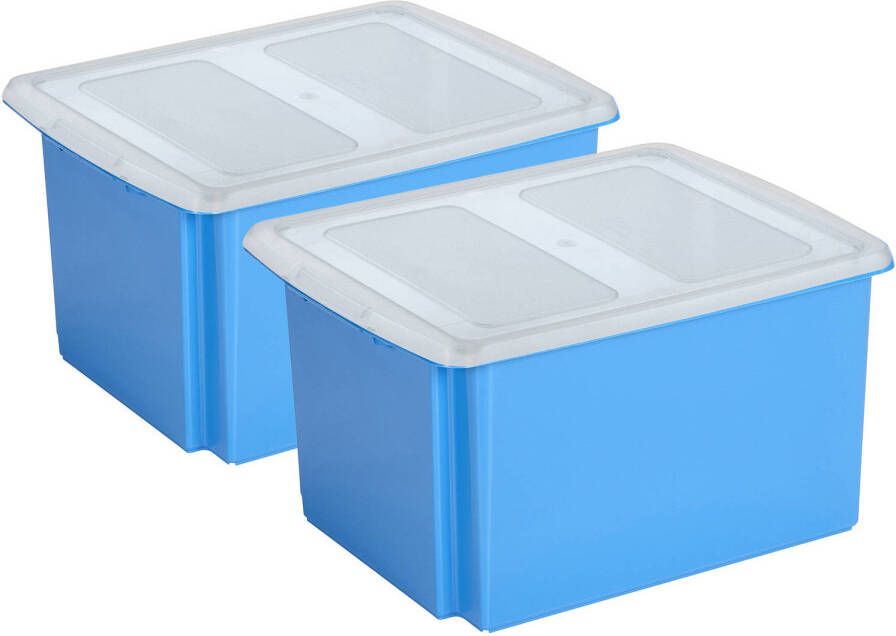 Sunware set van 2x opslagboxen 32 liter blauw 45 x 36 x 24 cm met afsluitbare deksel Opbergbox