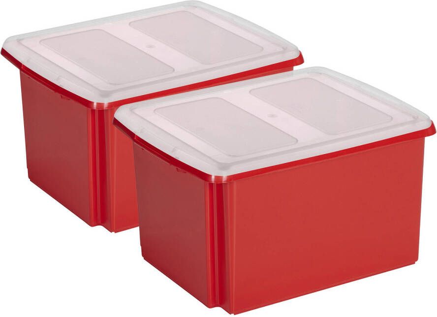 Sunware set van 2x opslagboxen 32 liter rood 45 x 36 x 24 cm met afsluitbare deksel Opbergbox