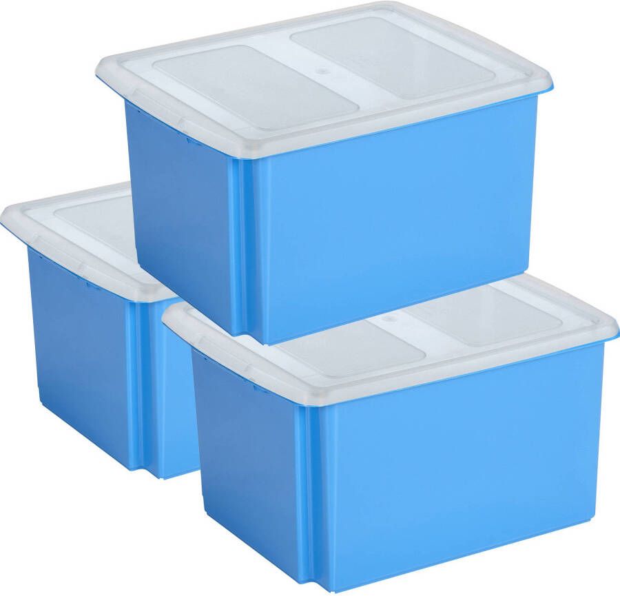 Sunware set van 3x opslagboxen 32 liter blauw 45 x 36 x 24 cm met afsluitbare deksel Opbergbox
