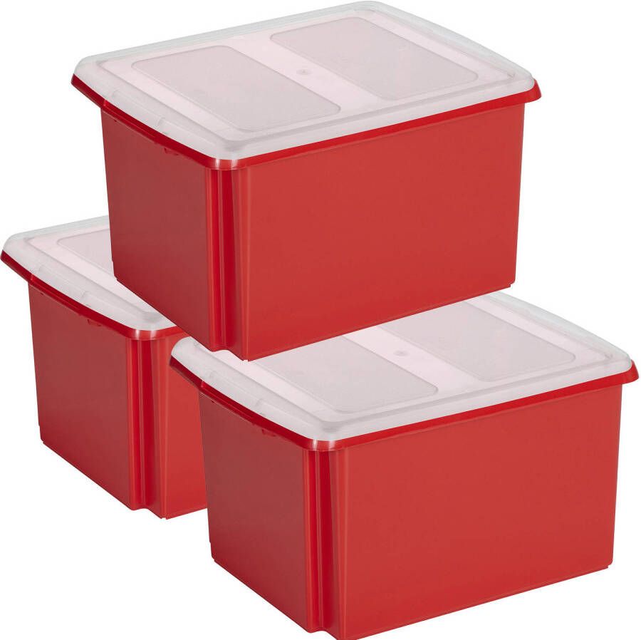 Sunware set van 3x opslagboxen 32 liter rood 45 x 36 x 24 cm met afsluitbare deksel Opbergbox