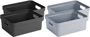 Sunware Set van 4x stuks opbergboxen opbergmanden 24 liter kunststof zwart en blauwgrijs Formaat per box: 45 3 x 35 4 x 18 3 cm Opbergbox