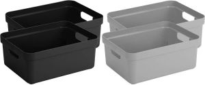 Sunware Set van 4x stuks opbergboxen opbergmanden 24 liter kunststof zwart en grijs Formaat per box: 45 3 x 35 4 x 18 3 cm Opbergbox