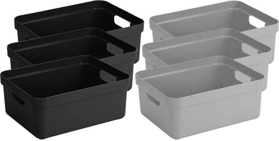 Sunware Set van 8x stuks opbergboxen opbergmanden 24 liter kunststof zwart en grijs Opbergbox