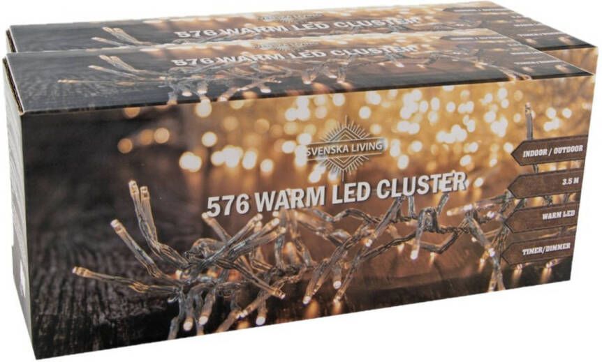 Svenska Living 2x stuks clusterverlichting 576 lampjes 350 cm Kerstverlichting kerstboom