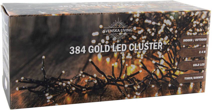 Svenska Living Clusterverlichting goud buiten 384 lampjes 240 cm inclusief timer en dimmer Kerstverlichting kerstboom