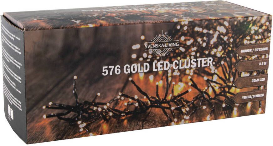 Svenska Living Clusterverlichting goud buiten 576 lampjes 350 cm inclusief timer en dimmer Kerstverlichting kerstboom
