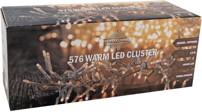 Svenska Living Clusterverlichting transparant snoer buiten 576 lampjes 350 cm inclusief timer en dimmer Kerstverlichting kerstboom
