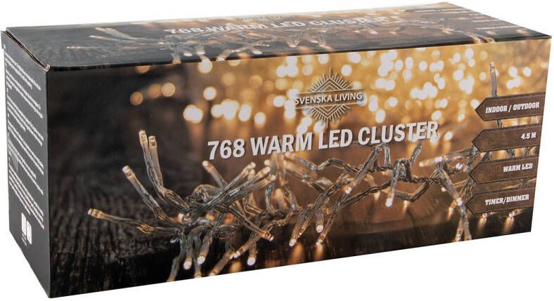 Svenska Living Clusterverlichting transparant snoer buiten 768 lampjes 450 cm inclusief timer en dimmer Kerstverlichting kerstboom