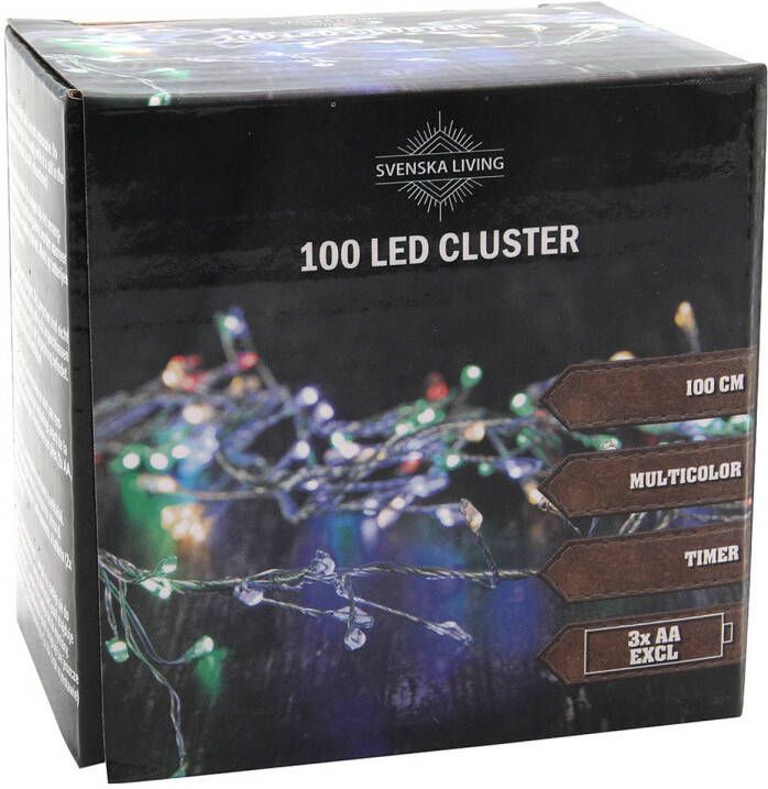 Svenska Living Draadverlichting lichtsnoer met 100 lampjes gekleurd op batterij 100 cm Lichtsnoeren