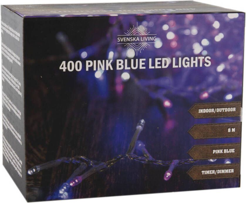 Svenska Living Feestverlichting lichtsnoer roze blauw 400 lampjes 800 cm lichtsnoer met timer Lichtsnoeren