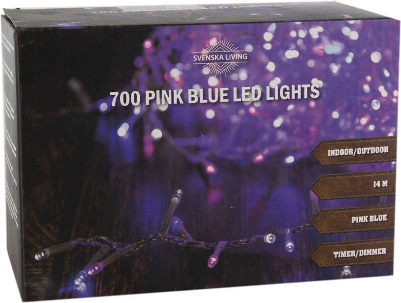 Shoppartners LED verlichting 700 LED roze blauw transparant snoer ip44 adapter Timer dimmer 14 meter OUTDOOR