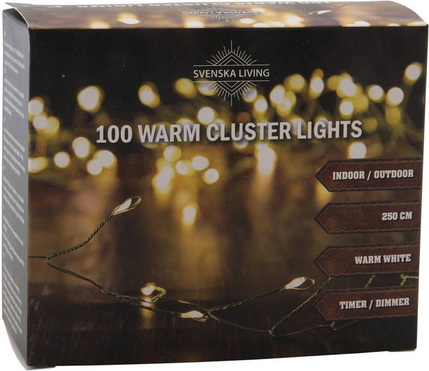 Svenska Living Kerstverlichting clusterlampjes op zwart draad 250 cm Kerstverlichting kerstboom