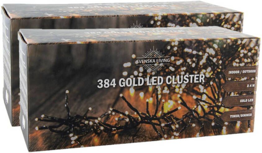 Svenska Living Clusterverlichting lichtsnoeren 2x stuks goud 240 cm 384 leds Kerstverlichting kerstboom