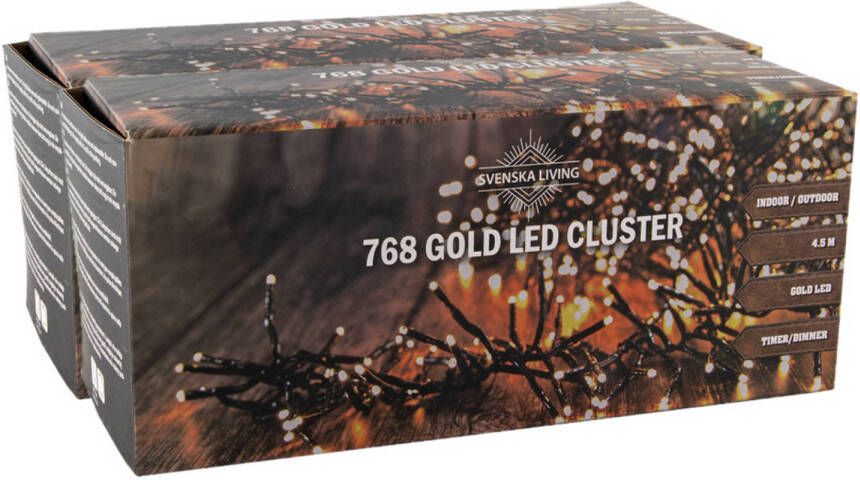 Svenska Living cluster kerstverlichting -2x st -goud -450 cm -768 leds Kerstverlichting kerstboom