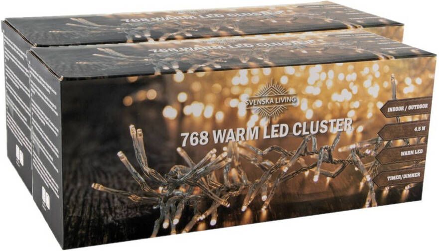 Svenska Living Set van 2x stuks clusterverlichting warm wit 768 lampjes 450 cm Kerstverlichting kerstboom