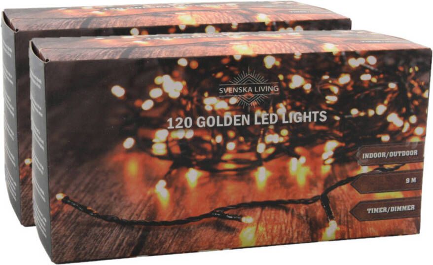 Svenska Living Set van 2x stuks kerstverlichting lichtsnoeren goud 900 cm Kerstverlichting kerstboom