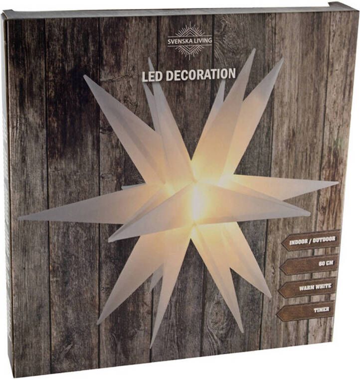 Svenska Living Verlichte kunststof kerstster lampion wit 35 cm op batterijen Kerststerren