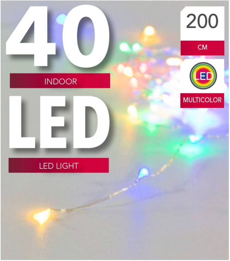Svenska Living Verlichting lichtdraad zilver 40 gekleurde lampjes op batterijen 200 cm Lichtsnoeren