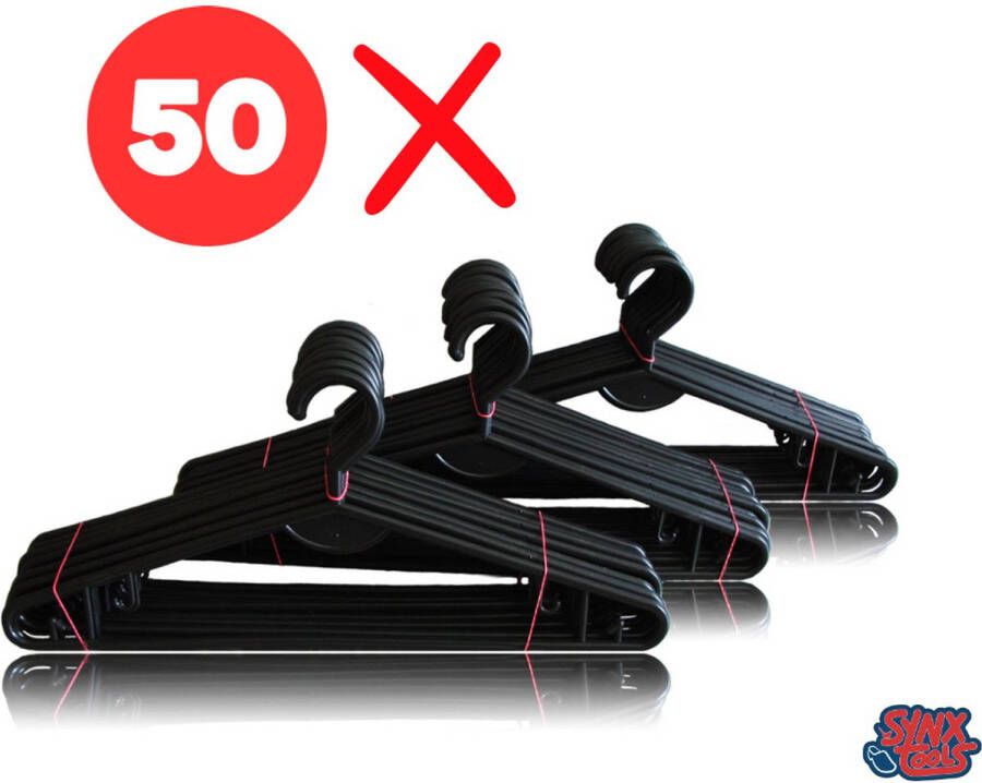 Synx Tools 50X Kledinghangers Zwart kleerhangers -broekhanger Hanger Ophangers Roklat Multi Pack Kapstokken