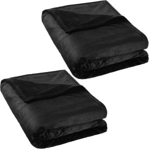 Tectake 2x Super zachte deken sprei grand foulard plaid dekens zwart 220 X 240 cm 401732