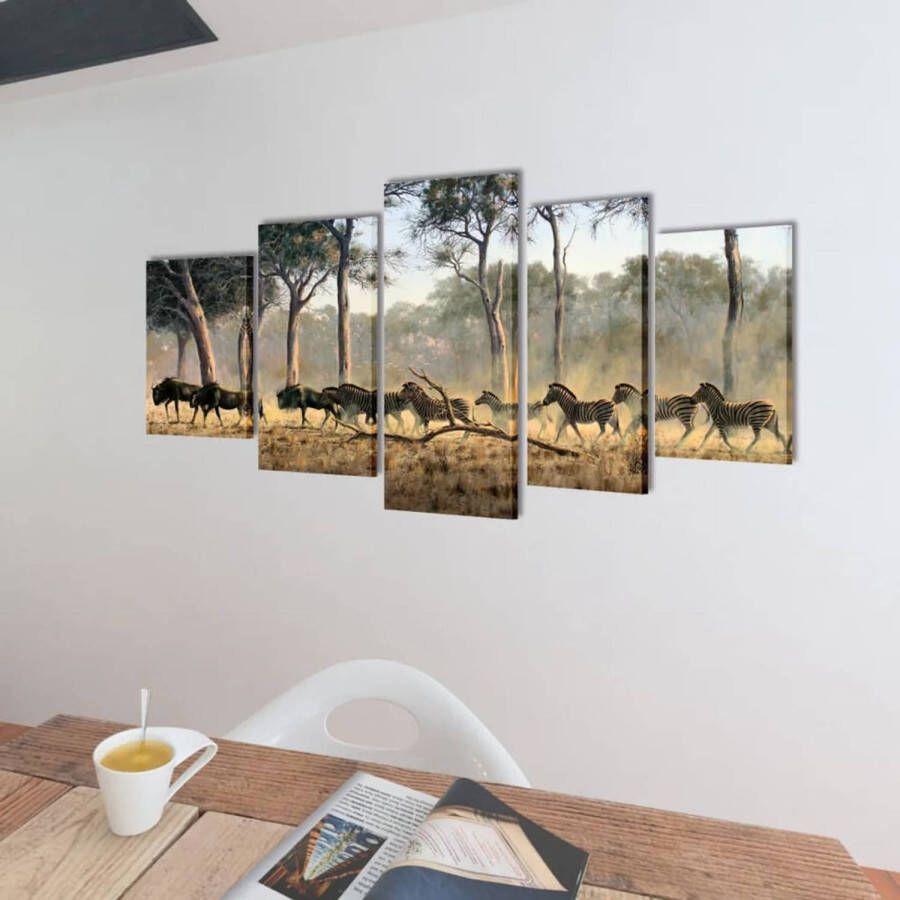 The Living Store 5-panelen canvas muurdruk set 100x50 cm Zebra print