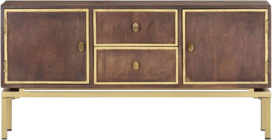 The Living Store Antiek Massief Mangohouten Dressoir 120 x 29 x 60 cm Met 2 deuren en 2 lades