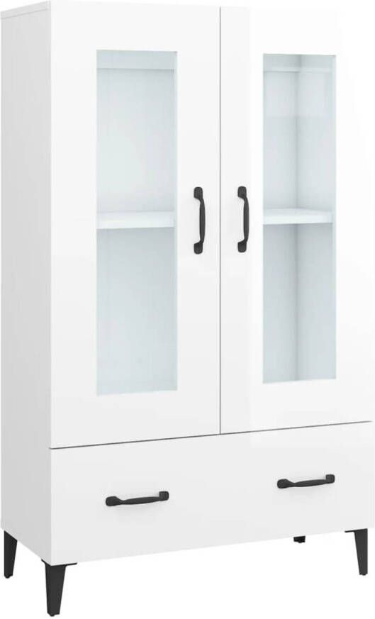 The Living Store Bijzetkast Hoogglans Wit 70 x 31 x 115 cm Hout en Gehard Glas